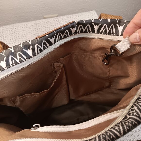 Kavu coated canvas black & white ikat tribal style print large tote bag purse - Picture 7 of 11